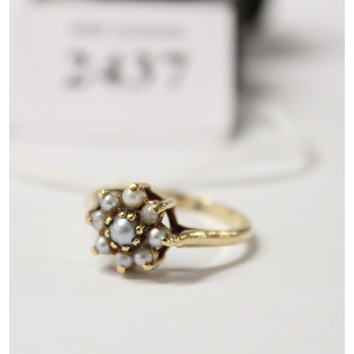 2437 - 9ct Gold & Seed Pearl Daisy Type Ring, size UK N 2.4g