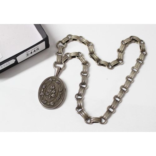 2445 - White Metal Locket on Large Link Chain, weighing approx 43.5g