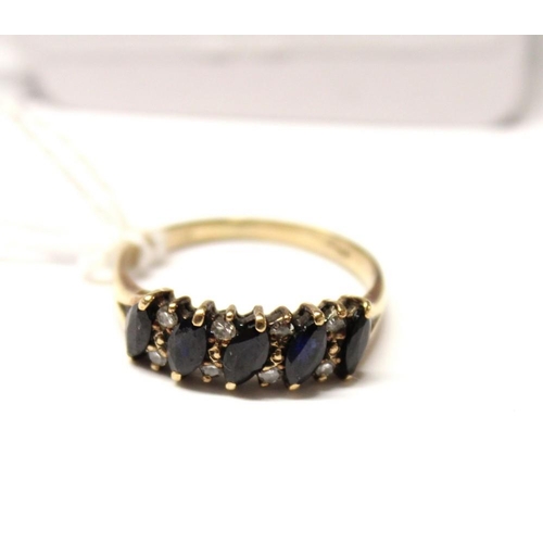 2468 - 9ct Gold Ring with 5 Sapphires & 8 Small Diamonds Total weight approx. 1.9gms UK Size M