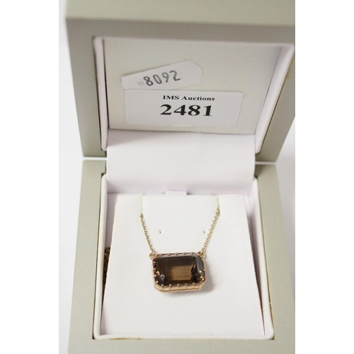 2481 - 9ct Gold Mounted Facet Cut Jewel Pendant & Chain - 4.6g total weight.