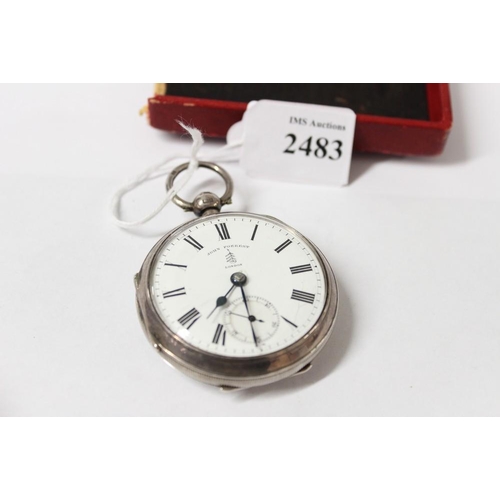 2483 - John Forrest of London Chester Silver Cased Pocket Watch, white face with Roman numerals