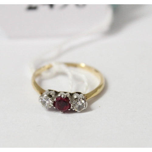 2490 - 18ct Gold Ruby & Diamond Ring, size UK K 1/2, total weight approx 2g.