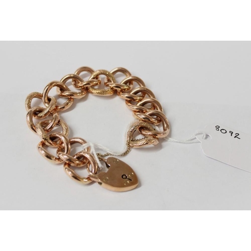 2492 - Vintage 9ct Gold Bracelet, semi-engraved Links & Padlock Closure, approx 28.8g