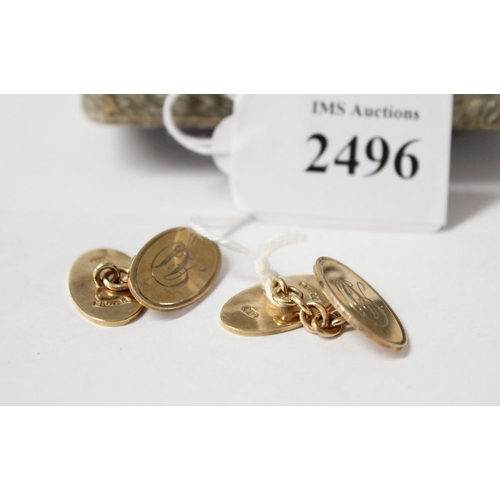 2496 - Pair of 9ct Gold Monogram Engraved Oval Cufflinks, approx 8.4g