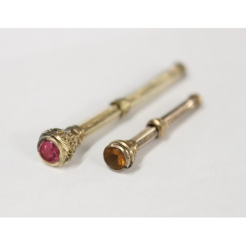 2497 - Very Small Victorian Gold Mounted Propelling Pencil & Spike Tool with jewelled Finials, total weight... 