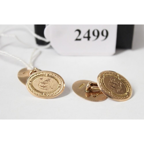 2499 - Pair of 9ct Gold Monogram Engraved Oval Shaped Cufflinks, approx 8.2g.