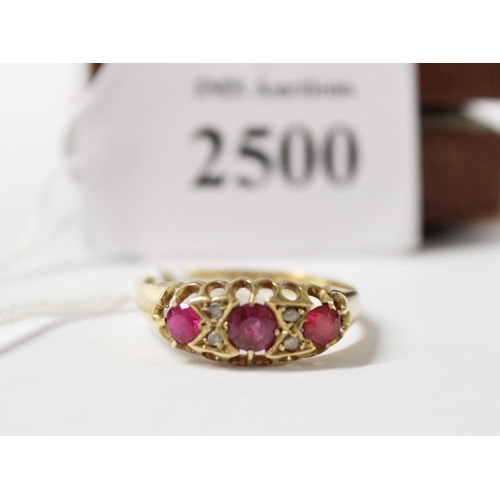 2500 - 18ct Gold Ruby & Diamond Mounted Dress Ring, UK Size R, total weight 3.2g.