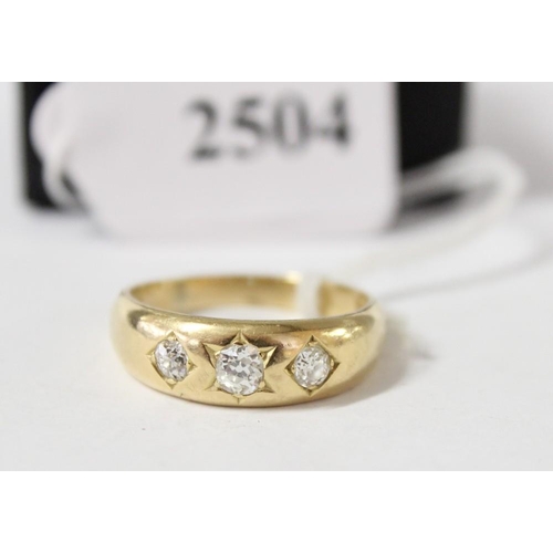 2504 - 18ct Gold Gypsy Ring Inset with 3 Diamonds, UK Size W1/4, total weight 9g.