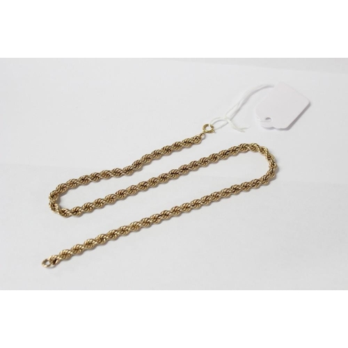 2526 - 9ct Gold Rope Twist Choker Necklace, 40cms, 15.5g.