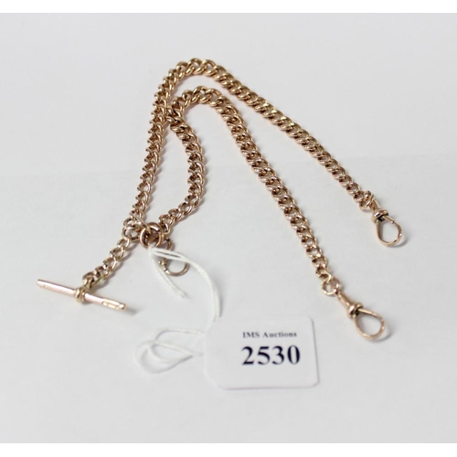 2530 - 9ct Rose Gold Guard Chain, approx 37cm, 45.9g.