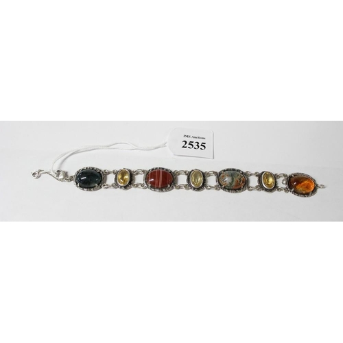 2535 - Scottish Style White Metal Agate & Gem Bracelet.