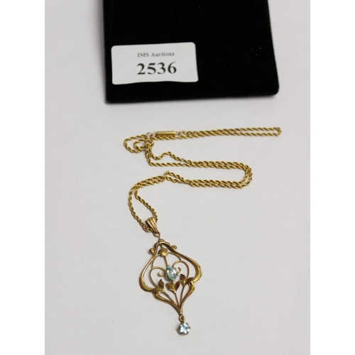 2536 - Art Nouveau 9ct Gold Pendant on Chain, total weight 3.5g.