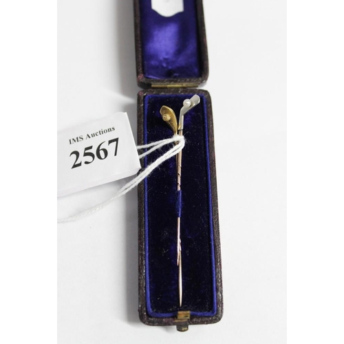 2567 - Two 9ct Gold & White Metal Golf Club Tie Pins.