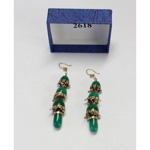 2618 - Green Agate Earrings with Pearls