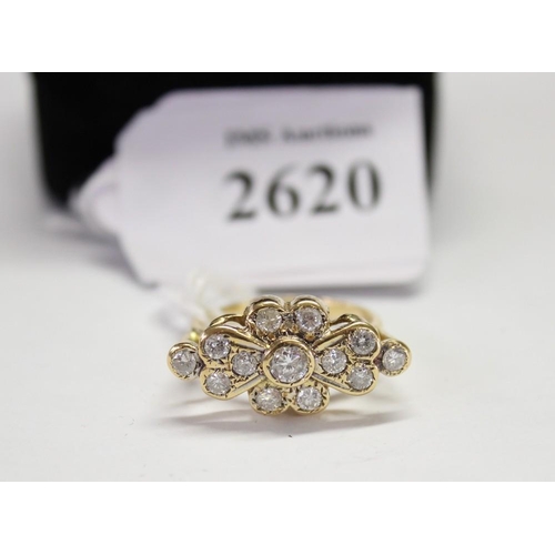 2620 - 18ct Diamond Cluster Ring UK Size N