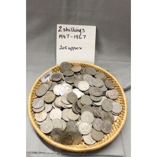 2686 - Tray of Vintage UK 2 Shilling Coins. 1947 - 1967 (approx 200)