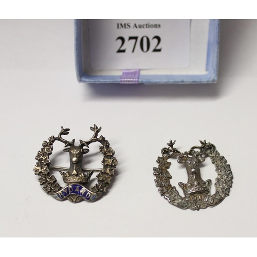 2702 - 2 Gordon Highlanders Silver Sweetheart Brooches