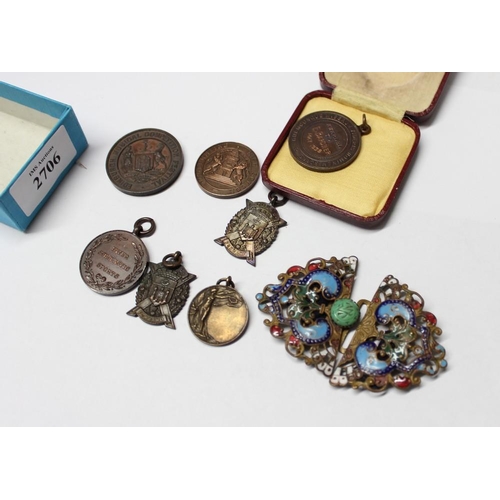 2706 - Vintage Enamel Belt Buckle, Assorted Medals & Medallions