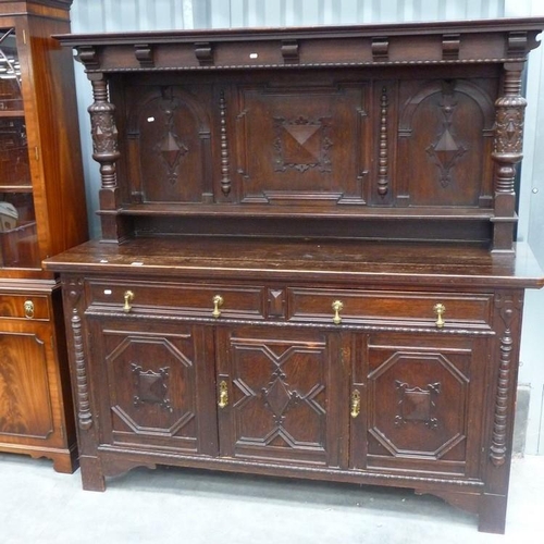 3007 - Carved Oak 3 Door Sideboard