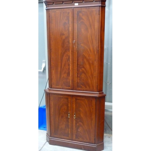 3008 - Flame Mahogany Double Door Corner Cabinet on Double Door Base