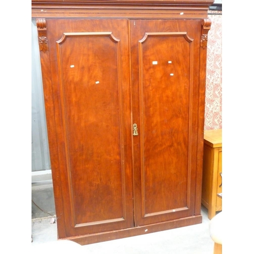 3009 - Victorian Mahogany Double Door Wardrobe with Fitted Interior - damaging to beading on Front Door