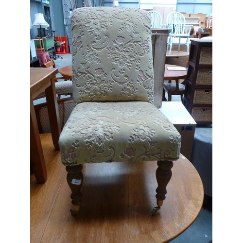 3027 - Carpet Upholstered Chair with Brass Casters and Turned Legs