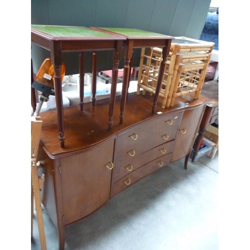 3030 - Mahogany Sideboard/Pair of Square Leather Top Lamp Tables & Nest 3 of 3 Bamboo Glass Top Tables