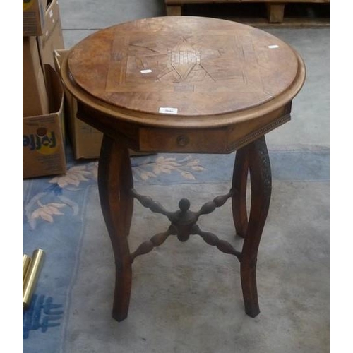 3046 - Circular Parquetry Top Window Table with Walnut Legs