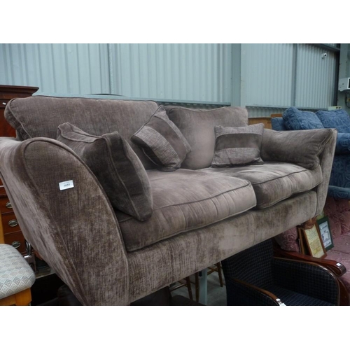 3055 - Brown Fabric Upholstered 2 Seater Settee with Cushions