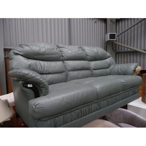 3062 - Green Leather 3 Seat Sofa