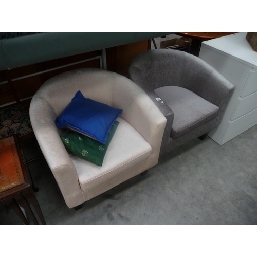 3064 - One Gray and One Cream Upholstered Tub Chairs