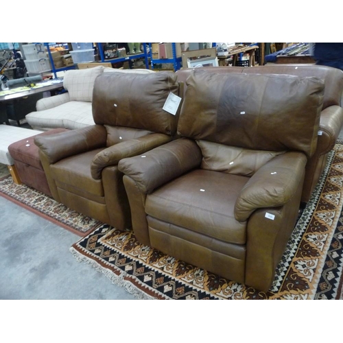 3349 - Pair of Brown Leather Recliner Armchairs