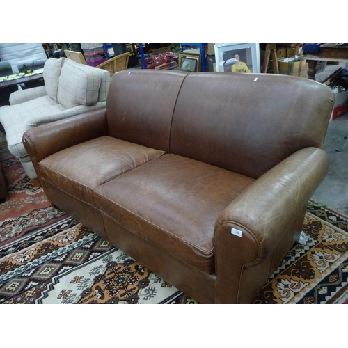 3350 - Tan Leather Two Seat Sofa