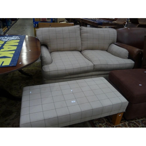 3359 - Fabric Two Seat Sofa and Stool as Found