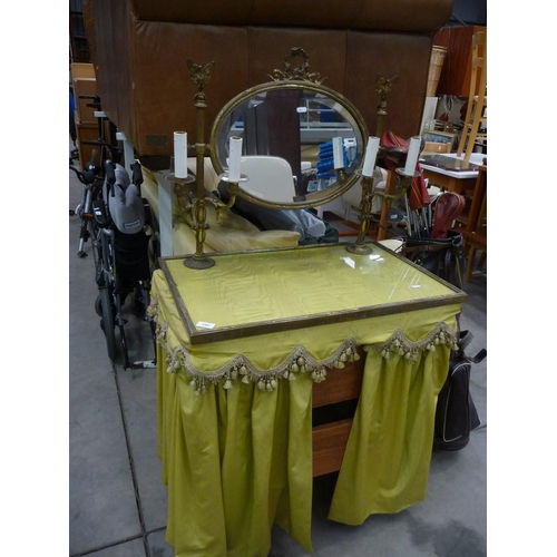 3387 - Pine Curtain Sided Dressing Table with Brass Mounts