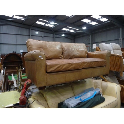 3399 - Tan Leather Two Seat Sofa