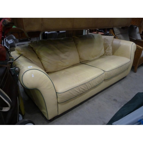 3400 - Cream Leather Three Seat Sofa