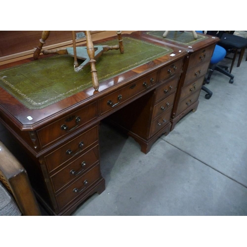 3404 - Mahogany Twin Pedestal Writing Desk and Matching Two Drawer Filing Cabinet