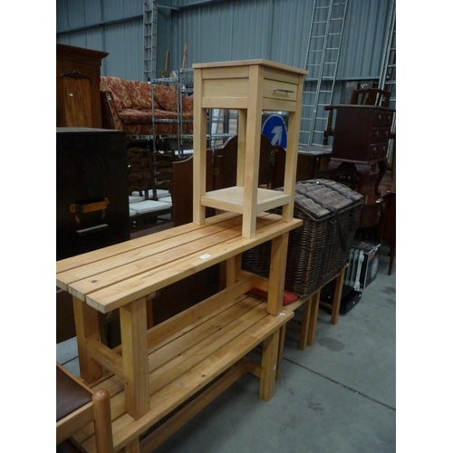 3408 - Wicker Picnic Hamper, Pair Pine Benches, Pair Pine Dining Chairs and Beech Bedside