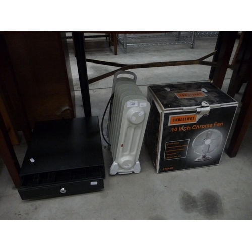 3410 - Chrome Fan, Oil Filled Radiator and Cash Tray with Key