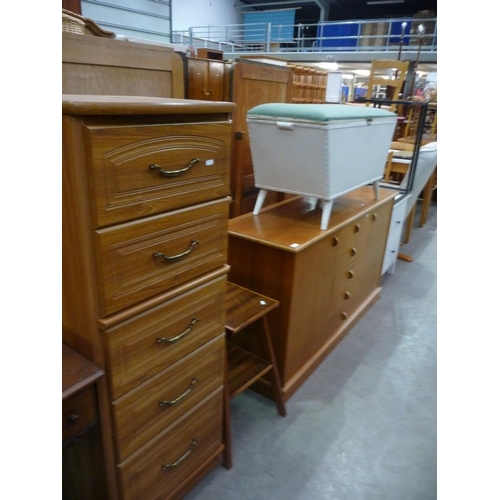 3424 - Slim Five Drawer Chest, Teak Sideboard, Ottoman and a Occasional Table