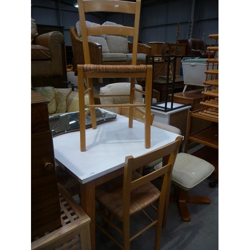 3430 - Pine Kitchen Table and Four Pine and Segrass Dining Chairs