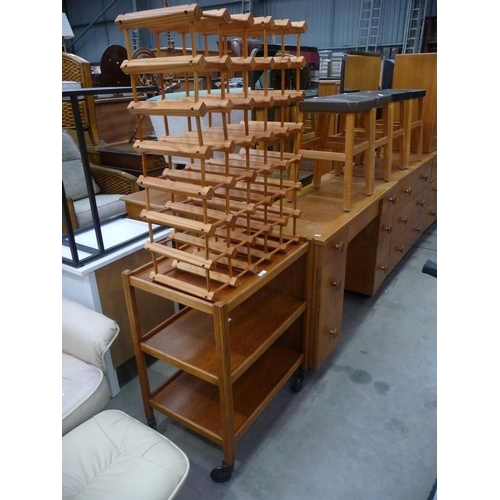 3432 - Oak Three Tier Trolley and Wine Rack