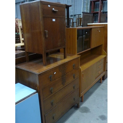 3437 - Vintage Oak Four Drawer Chest and Oak Bedside Cabinet