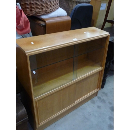 3451 - Vintage Light Oak Glass Front Bookcase