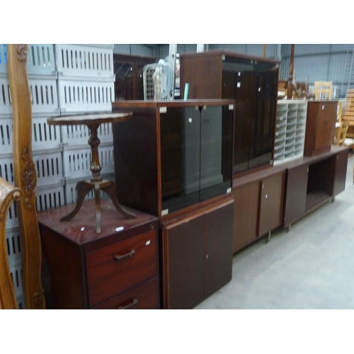 3469 - Rosewood Effect Sideboard, Teak Cabinet, Letter Rack, Glass Front Bookcase, etc