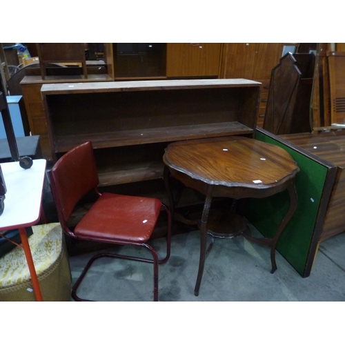 3478 - Mahogany Center Table, Pine Bookcase, Card Table and Chair