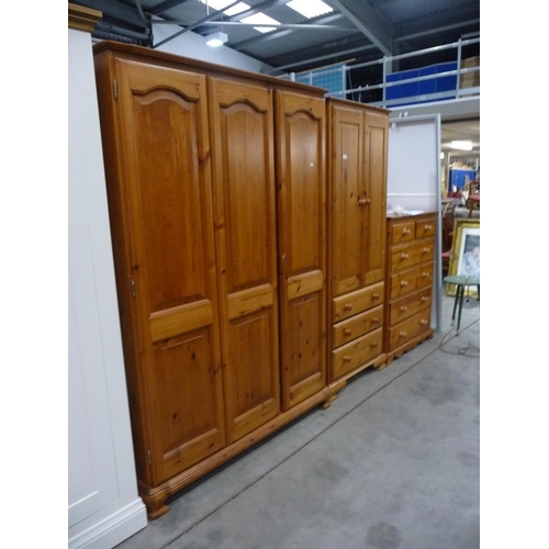 3498 - Pine Triple Wardrobe, Pine Wardrobe with Drawers and Pine Two over Four Drawer Chest