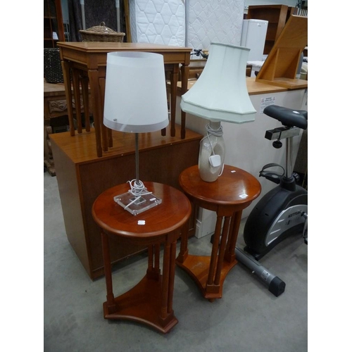 3512 - Pair of Cherrywood Occasional Tables and Two Lamps