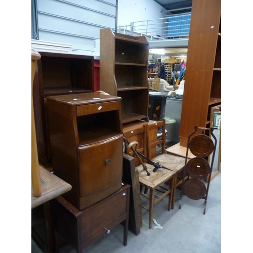 3517 - Oak Bookcase, Pair Bedroom Chairs, Teak Cabinet, Two Card Tables, Three Bedsides, Workbox and Walkin... 